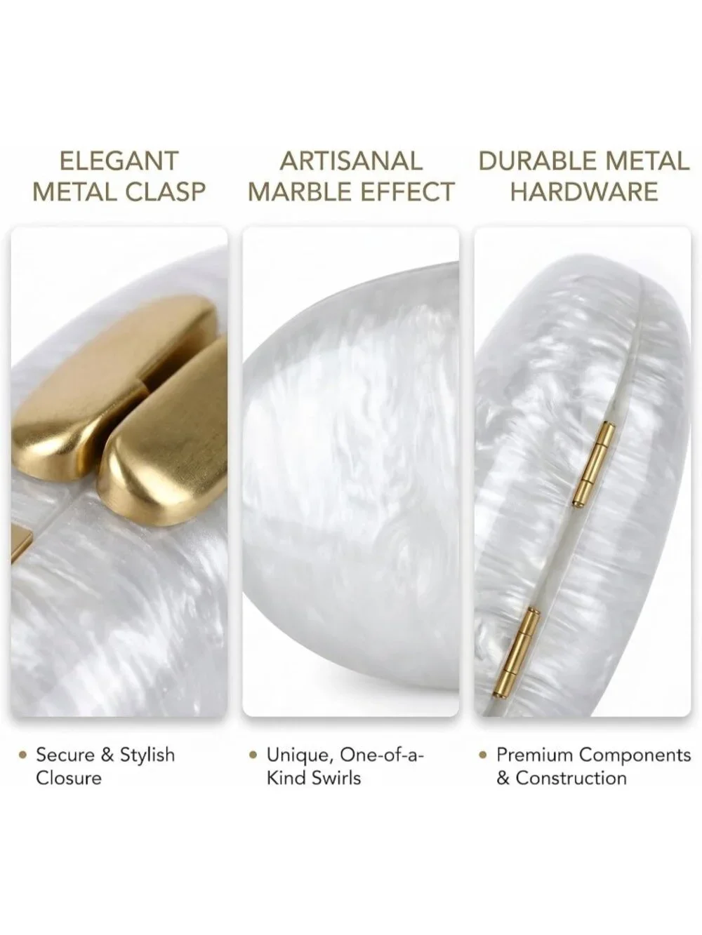 Women's White Acrylic Shell Clutch Purse Oval Seashell Wedding Evening Bag